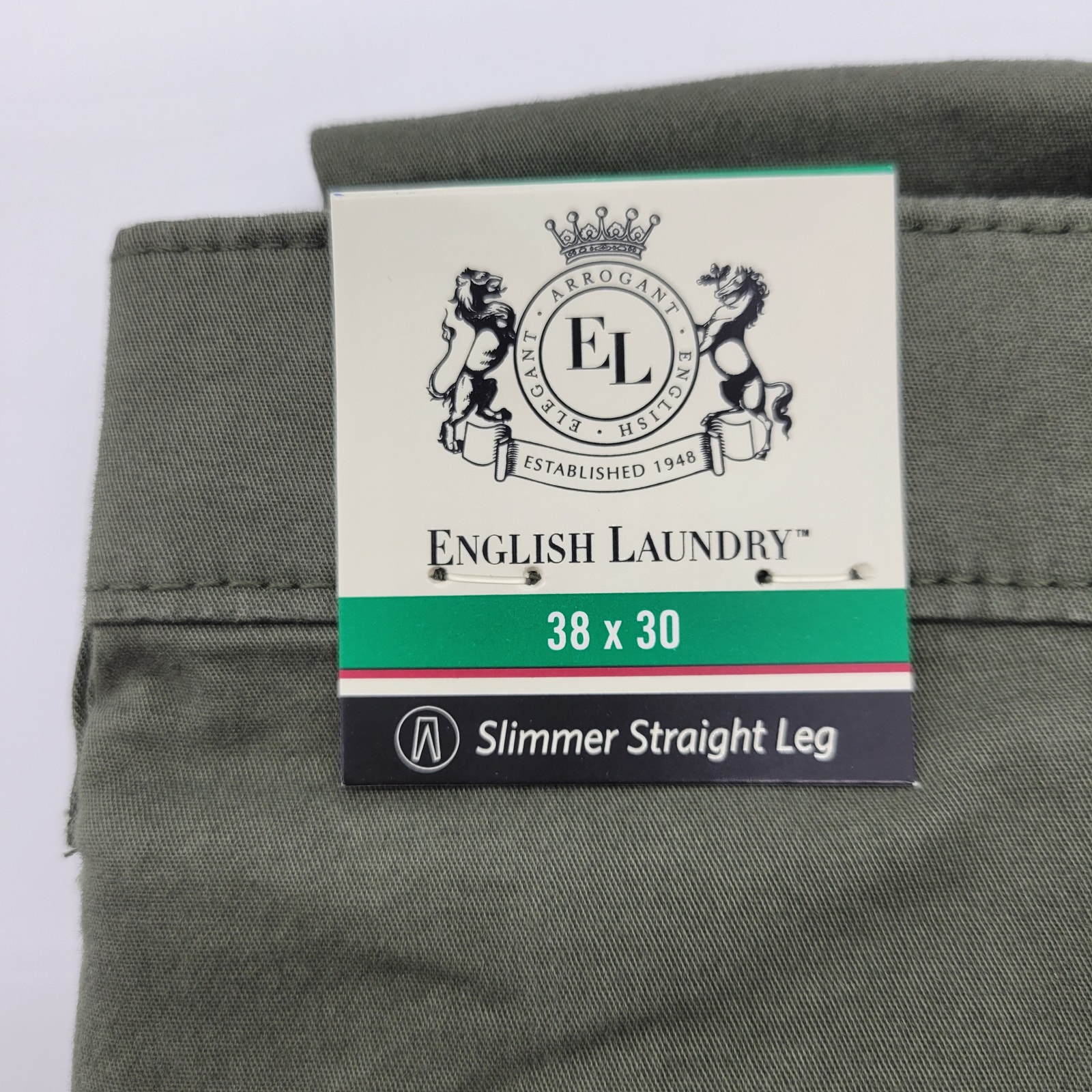New English Laundry Breeze Chino Pants 38x30 Green Slimmer Straight Stretch — image 3 of 4